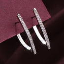 Rhodium Plated Silver Toned Geometric Shaped White American Diamond Studded Hoop Earrings