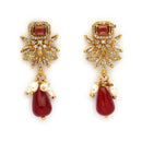 Gold Toned Brass Floral AD Necklace Set for Women Traditional Multicolor Stone Necklace Set