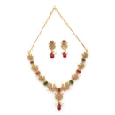 Gold Toned Brass Floral AD Necklace Set for Women Traditional Multicolor Stone Necklace Set
