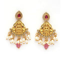 Gold Plated South Indian Temple Jewelry Lakshmi Pendant Necklace Set with Earrings Jewellery Set For Women & Girls (Navratna Style Colorful Stone Necklace)
