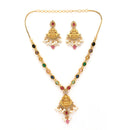 Gold Plated South Indian Temple Jewelry Lakshmi Pendant Necklace Set with Earrings Jewellery Set For Women & Girls (Navratna Style Colorful Stone Necklace)