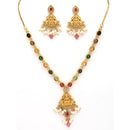 Gold Plated South Indian Temple Jewelry Lakshmi Pendant Necklace Set with Earrings Jewellery Set For Women & Girls (Navratna Style Colorful Stone Necklace)