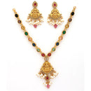 Gold Plated South Indian Temple Jewelry Lakshmi Pendant Necklace Set with Earrings Jewellery Set For Women & Girls (Navratna Style Colorful Stone Necklace)