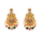 Gold Plated South Indian Temple Jewelry Lakshmi Pendant Necklace Set with Earrings Jewellery Set For Women & Girls (Long Haram Style Temple Pendant)