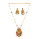 Gold Plated South Indian Temple Jewelry Lakshmi Pendant Necklace Set with Earrings Jewellery Set For Women & Girls (Long Haram Style Temple Pendant)