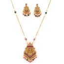 Gold Plated South Indian Temple Jewelry Lakshmi Pendant Necklace Set with Earrings Jewellery Set For Women & Girls (Long Haram Style Temple Pendant)