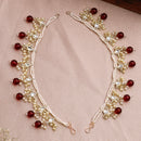 Traditional Gold Plated Kundan Studded Red And White Pearl Beaded Multilayer Ear Chain Earrings