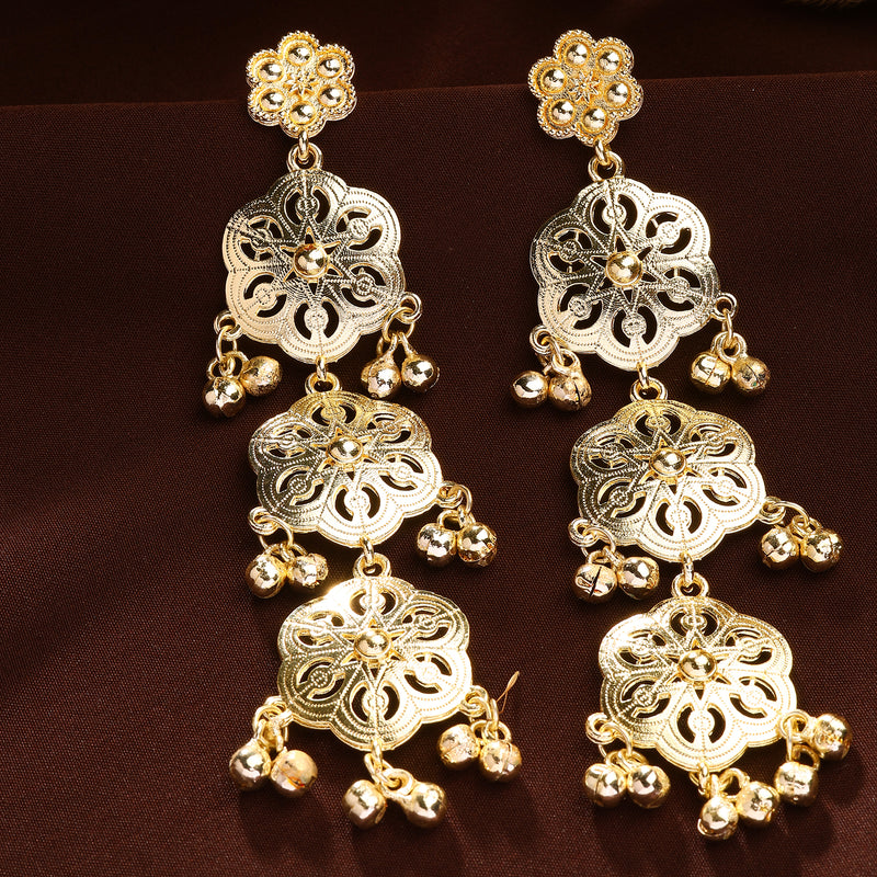 Gold Plated Floral Shaped Dangler Earrings
