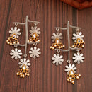 Oxidised Dual Toned Floral Shaped Pearl Beaded Dangler Earrings