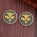 Oxidised Gold Plated Dual Toned Coin Shaped Floral Stud Earrings