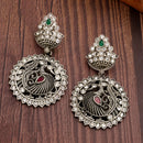 Oxidised Silver Toned Peacock Shaped Cubic Zirconia Stone Studded Drop Earrings