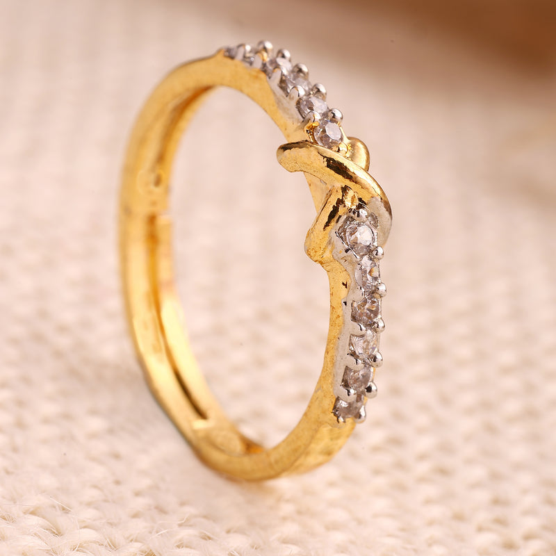 Gold Plated Infinity White Cubic Zirconia Studded Detailing Adjustable Ring