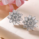 Rhodium Plated Floral Shape White AD Stone Contemporary Studs Earrings