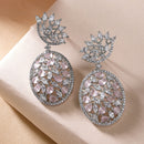 Rhodium Plated Tiny Tear Drops Pink & White American diamond Small Drop Earrings