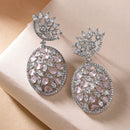 Rhodium Plated Teardrop Pink American Diamond Contemporary Long Drop Earrings
