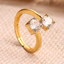 Gold Plated Dual White American Diamond Studded Adjustable Ring