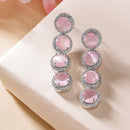 Rhodium Plated Silver Toned with Pink American Diamonds Dangler earrings