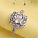 Rhodium Plated Silver Toned Square Shaped White American Diamond Studded Adjustable Ring