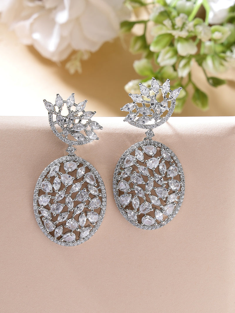 Rhodium Plated Tiny Tear Drops White American diamond Small Drop Earrings