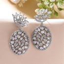 Rhodium Plated Teardrop White American Diamond Contemporary Long Drop Earrings