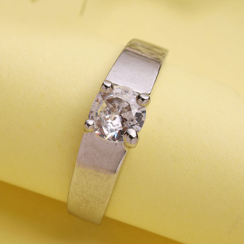 Rhodium Plated Silver Toned White American Diamond Studded Adjustable Band Ring