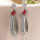 Rhodium Plated with Cluster Design Red & White American Diamond Dangler Earrings