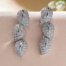 Rhodium Plated with Leaf Shaped White American Diamonds Studded Small Drop Earrings