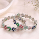Rhodium Plated Silver Toned Floral Shaped Multicolor American Diamond Studded Bangles Set Of 2