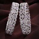 Rhodium Plated Silver Toned Teardrop Shaped White American Diamond Studded Bangles Set Of 2