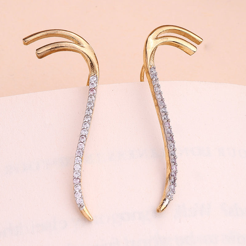 Gold Plated American Diamond Studded Ear Climber Earrings