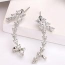 Rhodium Plated Silver Toned Chic Teardrop Crystal American Diamond Studded Minimalist & Modern Ear Climbers