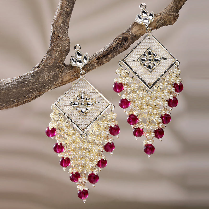 Gold Plated Traditional Handcrafted Pearl Kundan Beaded Chand Bali Earrings