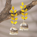 Gold Plated with Leaf Shaped American Diamond Studded Drop Earrings