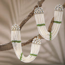 Rhodium Plated with White Pearls Studded Long Chain Attachment for Earrings