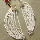 Rhodium Plated with White Pearls Studded Long Chain Attachment for Earrings