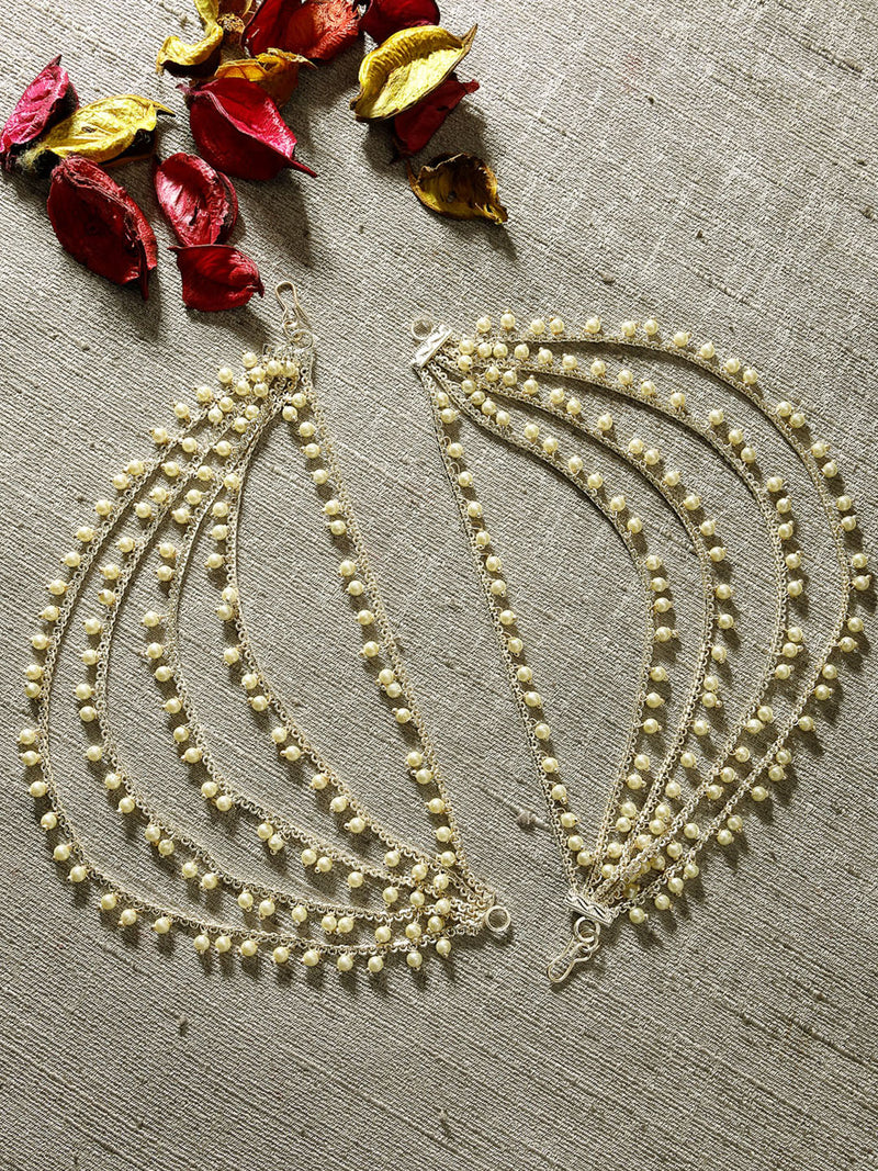 Gold Plated with White Pearls Studded Long Chain Attachment for Earrings