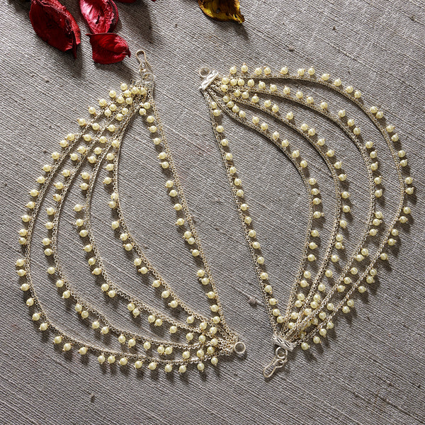 Gold Plated with White Pearls Studded Long Chain Attachment for Earrings