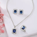Rhodium Plated Silver Toned Square Shaped Royal Blue American Diamond Studded Pendant Combo With Ring