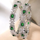 Rhodium Plated Silver Toned Green Square AD Studded Set Of 2 Floral Stylish Bangles