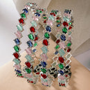 Rhodium Plated Silver Toned Multicoloured Rectangle AD Studded Set Of 4 Stylish Bangles