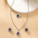 Rhodium Plated Silver Toned Oval Shaped Royal Blue American Diamond Studded Pendant Combo With Ring