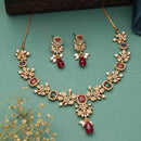 Gold Toned Brass Floral AD Necklace Set for Women Traditional Multicolor Stone Necklace Set