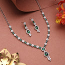 Silver Plated Brass AD Teardrop Halo Necklace Set)
