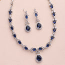 Silver Plated Brass AD Teardrop Halo Necklace & Earrings set