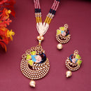 Gold Toned Brass Peacock Design Pearl Beads Necklace Set for Women