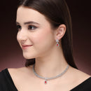 Rhodium Plated Silver-Tone Floral Designer American Diamond Necklace Set