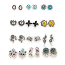 Oxidized Designer Stud Earrings Set of 12 Traditional & Modern Earring Set