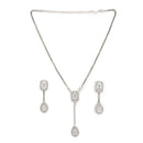 Rhodium Plated Silver Toned White American Diamond Studded Geometrical Shaped Pendant Chain Set