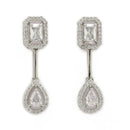 Rhodium Plated Silver Toned White American Diamond Studded Geometrical Shaped Pendant Chain Set