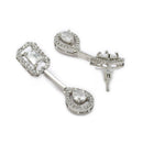 Rhodium Plated Silver Toned White American Diamond Studded Geometrical Shaped Pendant Chain Set